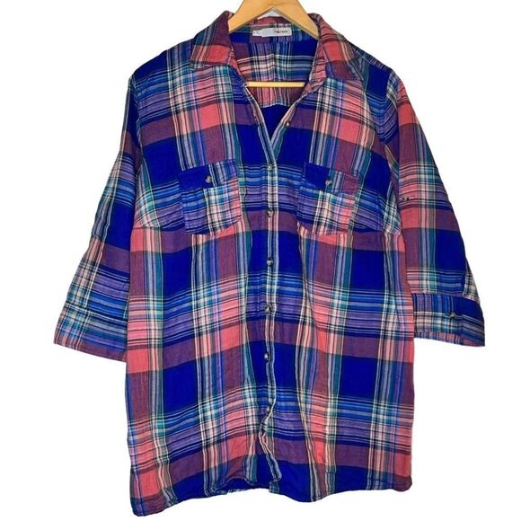 BUTTON Up Blouse ~ Maurice’s ~ Plus Size 1 ~ Elastic Cinched Back ~ EUC - Picture 1 of 5